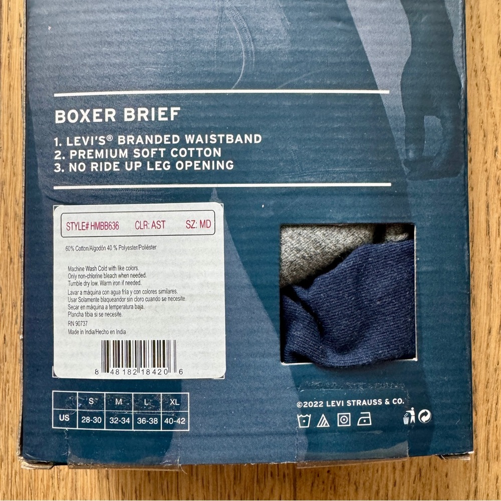 Levi’s 6 Pack Premium Cotton Stretch Boxer Briefs, NWT Size M - Picture 5 of 6